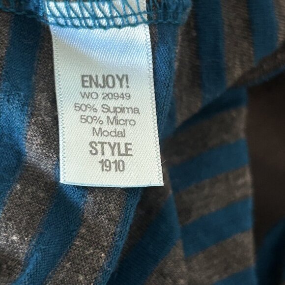 Michael Stars Teal Blue and Gray Striped Slouchy Long Sleeve Cotton Modal Top OS - Picture 5 of 10